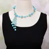 Pendant Necklaces GG Natural Turquoise Round Faced Blue Jade PV Flower Necklace - Party Jewelry