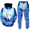 Floresta lobo 3d impresso moletom com capuz terno masculino outono inverno casual sweatpants conjunto de treino masculino moda roupas masculinas suit001