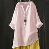 Women's Blouses Women Vintage Plus Size Cotton Linen Shirts Loose Casual Solid Color Long Sleeve Blouse Elegant Tunic Waist Tops