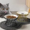 Supplies NonSlip Cat Bowl Pet Water Food Feeder Dog Elevated Bowls Pet Ceramic Food Pot With Iron Stand Cats Feeding Bowl Pet Supplies