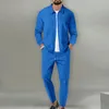 Costume décontracté pour hommes, haut à manches longues et pantalon S3XL, élégant, couleur unie, haute qualité, 240219