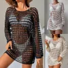 Cover-up New Sheer See Through Sexy Sticked Crochet Tunic Beach Cover Up Coverups Beach Dress Beach Wear Beachwear Female Women