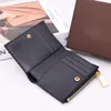 Portafoglio piccolo con cerniera bi-fold con cerniera, porta carte da donna di design, sei scomparti per carte, portamonete con cerniera, pochette in pelle, hardware dorato, borsa di alta qualità