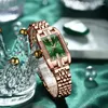 Montres-bracelets POEDAGAR Vert Petit Cadran Dames Montres Square Top Luxe Diamant Marque Rose Or Bracelet En Acier Femmes Bracelet Étanche