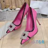 Модельные туфли, пикантные розово-красные туфли на высоком каблуке с квадратной пряжкой и кристаллами, формальная кожаная подкладка, женские летние туфли на шпильке с острым носком