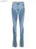 Damen Jeans Jeans Slim Deconstruct Paneled Patchwork Hohe Taille Split Blau Lange Denim Hosen Herbst 240304