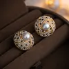 French Spring Fashion Retro pearl earrings women Ear stud Gold plated full diamonds Designer Jewelry E2024-3