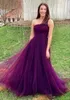 Robe de soirée longue violette romantique, robe de soirée trapèze, décolleté asymétrique, robes de concours, fermeture éclair