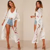 Inspiré kimono maxi wrap tunique de plage tops manches chauve-souris longue chemise femme taille auto-cravate caftan couvrir plage blusas 210412