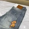 Damesjeans jeans designer broek mode kitten letter borduurwerk cartoon grafische broek luxe rechte denim broek 240304