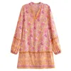 Robes décontractées Boho inspiré Floral imprimé col en V manches bouffantes mini robe viscose femmes plage vacances d'été