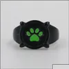 Band Rings Cartoon Black Cat Claw Ring Girl Boy Green Enamel Love Paw Print Cute Jewelry Kid Punk Birthday Gift Drop Delivery Yydhhom Dh8Cy