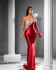 Kırmızı deniz kızı balo elbisesi kristal tek omuz resmi gece elbiseler zarif ogstuff parti önlükleri özel ocns kolları robe de soiree