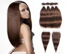 4 paquets de cheveux humains brun chocolat avec fermeture cheveux raides brésiliens 34 paquets avec 44 fermeture à lacets cheveux humains Remy exten6148826