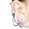 Boucles d'oreilles en Zircon rose, chaîne boule en acier inoxydable, clous d'oreilles Lobe 16g 20g, perçage du Cartilage percé, Mujer coréen Y2K
