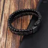 Link Armbänder Mehrschichtiges Leder Gewebtes Perlenarmband Charm Mann Mode Hip Hop Punk Retro Schmuck Zubehör