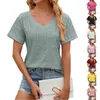 Mulheres Camisetas Mulheres T-shirt Sólida Manga Curta Blusas V Pescoço Plissado Macio Túnica Tops com Bolso Top Mulheres Moda Blusa 2024 Camisa