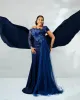 2024 Okt Aso Ebi Arabiska marinblå Blue Mermaid Mother of Bride Dresses Crystals Spets Evening Prom Formal Party Birthday Celebrity Mother of Groom Gowns Dress