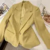 Blazers koreansk brittisk stil gul kostym jacka kvinnor 2021 vår hösten ny lapel en knapp ficka lös casual blazer topp kvinna