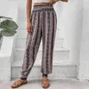 Women's Pants Women Summer Casual Elastic High Waist Wide Leg Ethnic Style Printing Yoga Sweatpants Sports Athletic Lounge