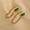 Dangle Earrings Vintage Emerald Crystal Metal Chain Ladies Luxury Temperament Women's Fashion Jewelry Accessories Gifts