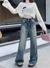 Jeans da donna Jeans da donna QWEEK Moda coreana Donna larga Y2K Vintage anni '90 Fata Grunge Pantaloni in denim Oversize Harajuku Pantaloni retrò basic a gamba larga 240304