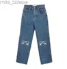 Jeans Jeans Designer-Hosenbeine Offene Gabel Enge Denim-Hose Fügen Sie Fleece hinzu Verdickung Warme Jean-Markenkleidung Stickereidruck 240304