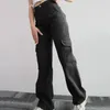 Frauenhose Frauen Fracht stilvolle hohe Taille Multi -Taschen -Beinhosen in fester Farbe Streetwear für a