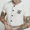 Camiseta bordada a rayas de moda europea y americana HipHop Fashion Street para hombre para mujer Camisa de béisbol Short cCardigan 240301