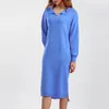 Robes décontractées Robe jupe longue pour femmes Robe à col en V à manches en tricot Vêtements amples Plus-Taille Couleur unie Femmes Maxi Robe