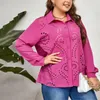 Camicette da donna Top ritagliato a maniche lunghe da donna Camicetta cardigan scavata taglie forti per una camicia morbida e traspirante con risvolto