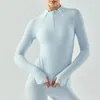 Costume de Yoga à manches longues pour femmes, col debout, semi-fermé, slim, haut de sport, t-shirt fin, séchage rapide, costume de fitness