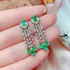 Natural Emerald Jewelry 925 Sterling Silver Created Green Gemstone Dangle Earrings Ring for Womens Gift 240301