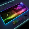 Pads Universe RGB Gaming Mousepad Space Mouse Mats ledde stora spelare Mousepads xxl tangentbordskuddar Lysande skrivbordsmatta mus kudd bakgrundsbelysta