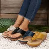 Kvinnliga sandaler Böhmen stil sommarskor klackar blommor kilar sandalias mujer strand flip flops 240228