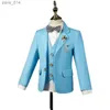 Suits Flower Boys Ceremony Blue Suit Kids Formal Jakcet Vest Pants 3PS Tuxedo Wedding Dress Children Birhtday Party Photograph Costume