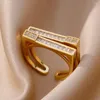Anéis de cluster Long Strip Zircon para mulheres moda coreana aberta anel de aço inoxidável 2024 tendência banda de luxo jóias de casamento anillos mujer