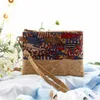 5pcs Coin Purses Women Retro Cork Leather Fish National Printing Patchwork Plain Square Short Storage Bag With Wrist