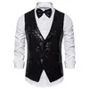 Heren Vesten Heren Pailletten Vest Slim Fit V-hals Vest Met Boog-knoop Voor Stage Performance Compere Emcee Glanzend Mouwloos