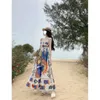 Shoulder Thai One Color Printed Sleeveless Beach Long Dress Beach Vacation Slimming Strapless Dress for Women in Summer0L5A