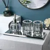 Glass Lotion Bottle Clear Crystal Bathroom Set Wash Supplies Toothbrush Holder Cup Soap Box Shampoo Bottle Soap Dispenser Set 240223