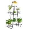 Andra trädgårdsbyggnader 7-Tier Black Metal Plant Stand Flower Pot Display Holder Hem Inomhus/utomhus Garden Balcony Planter Shelf Home Book Storage Rack YQ240304