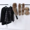 Fur 2023 Winter Hooded Woman Parkas Long Puffer Coat Thick Natural Real Raccoon Fur Collar Placket with Cuffs Down Jacket