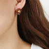 Boucles d'oreilles pendantes Minar rétro noir marron bordeaux couleur émail CZ Zircon Rose fleur goutte pour femmes en laiton véritable plaqué or bijoux