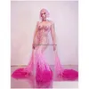 Sukienki pasa startowej impreza przezroczystą piosenkarkę Modele scena Katwalk Pink Rhines Tassel Mermaid Sukienka urodzinowa PROMET MESH-LENGT DHVFM