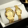 Montres-bracelets Couple Montre Hommes Montres Plein Or Luxe Quartz Femmes Horloge Ronde Dames Montre-Bracelet Grand Cadran Étanche Amoureux Relogio