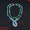 Pendentif Colliers GG Blue Agate Round Face FrashWater Pearl Crystal Collier-Femme Jewerly