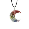 Pendentif Colliers 7 Chakras Arbre de vie Collier Fil Wrap Croissant Lunes Cristal Pierre Naturelle Résine Pendentifs