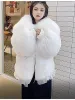 Kürk sıcak satış sonbahar kış yeni 2023 gerçek tilki büyük kürk yakalı ceket kadınlar kısa fransız prenses tarzı kabarcık kol sıcak ceket