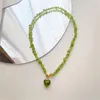 Pendentifs Pierre naturelle vert Aventurine Ins Niche Design femme collier verre amour pendentif polyvalent 925 en argent Sterling clavicule chaîne